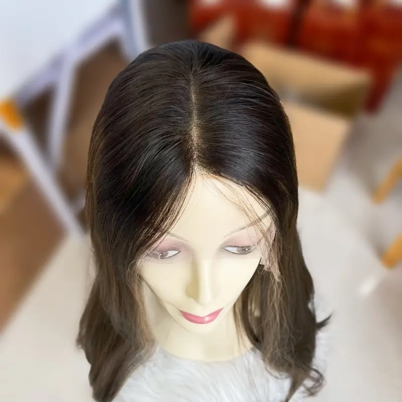 Dark brown color 28 Lace top wig Long length 130% density smoothly straight hair YR0042